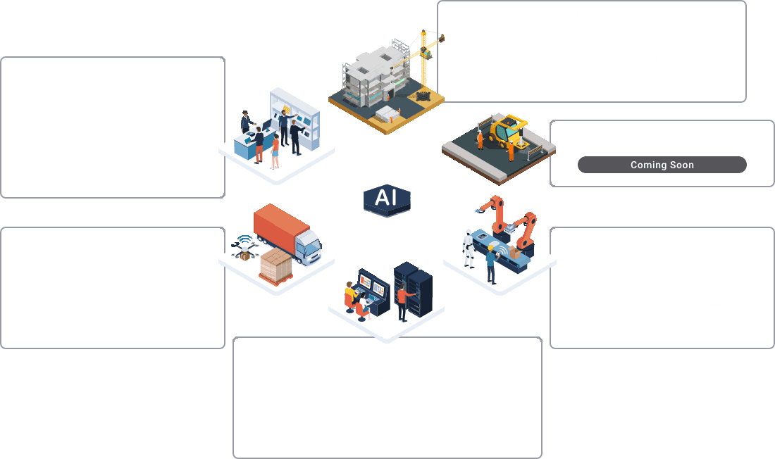小売・商業施設/物量倉庫/コーポレート/製造/土木/建設のユースケース説明イラスト